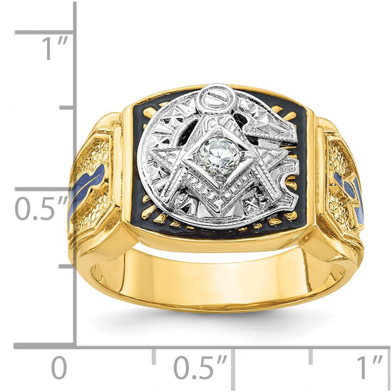 IBGoodman 14k Two-tone Men's Polished and Textured with Blue and Black Enamel Diamond Blue Lodge Master Masonic Ring