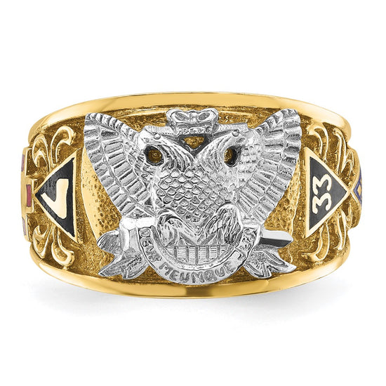 IBGoodman 14k Two-tone Men's Polished and Textured with Multi-color Enamel Active 33rd Degree Masonic Ring