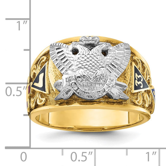 IBGoodman 14k Two-tone Men's Polished and Textured with Multi-color Enamel Active 33rd Degree Masonic Ring