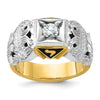 14k Two-tone Men's Polished and Textured with Black Enamel and Diamond 32nd Degree Scottish Rite Masonic Ring