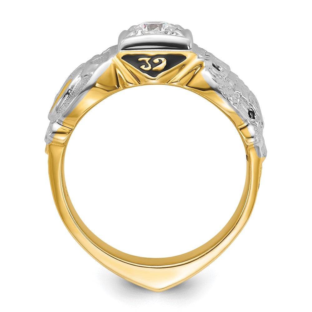 14k Two-tone Men's Polished and Textured with Multi-color Enamel and Diamond Double Eagle Masonic Shriner's Ring