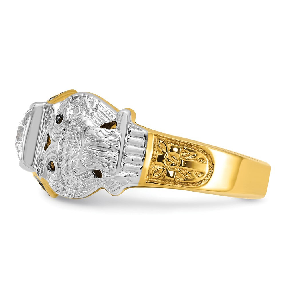 14k Two-tone Men's Polished and Textured with Multi-color Enamel and Diamond Double Eagle Masonic Shriner's Ring