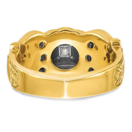14k Two-tone Men's Polished and Textured with Multi-color Enamel and Diamond Double Eagle Masonic Shriner's Ring