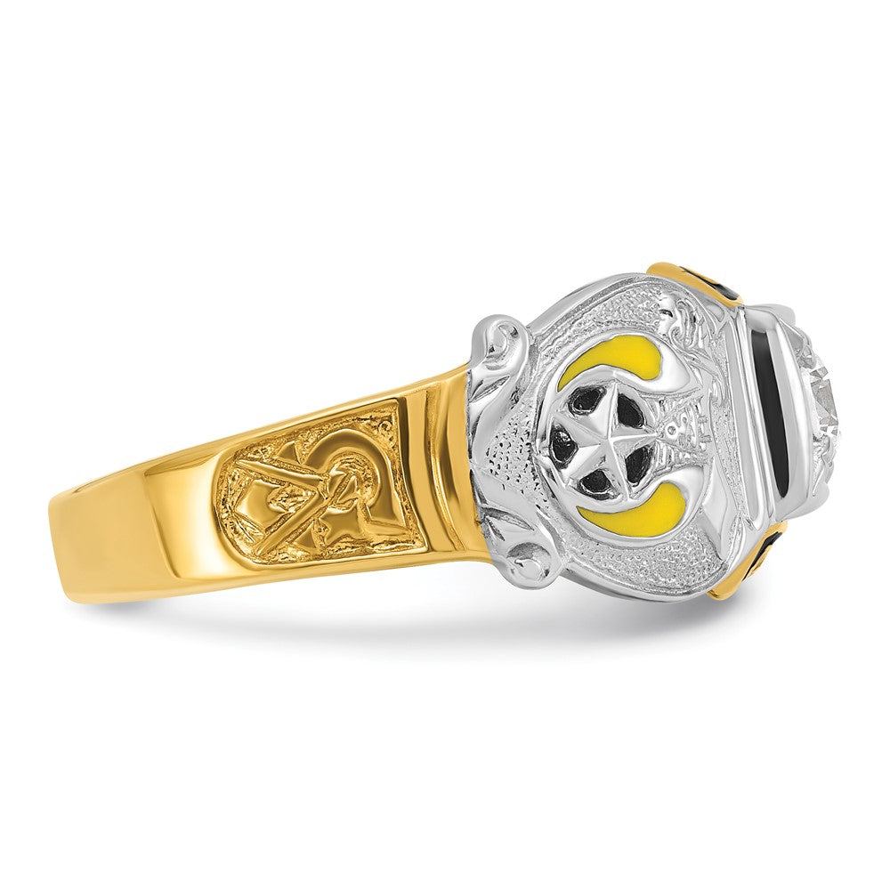 14k Two-tone Men's Polished and Textured with Multi-color Enamel and Diamond Double Eagle Masonic Shriner's Ring