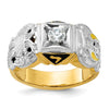 14k Two-tone Men's Polished and Textured with Multi-color Enamel and Diamond Double Eagle Masonic Shriner's Ring