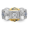 14k Two-tone Men's Polished and Textured with Blue Enamel and Diamond Blue Lodge Master Masonic Ring