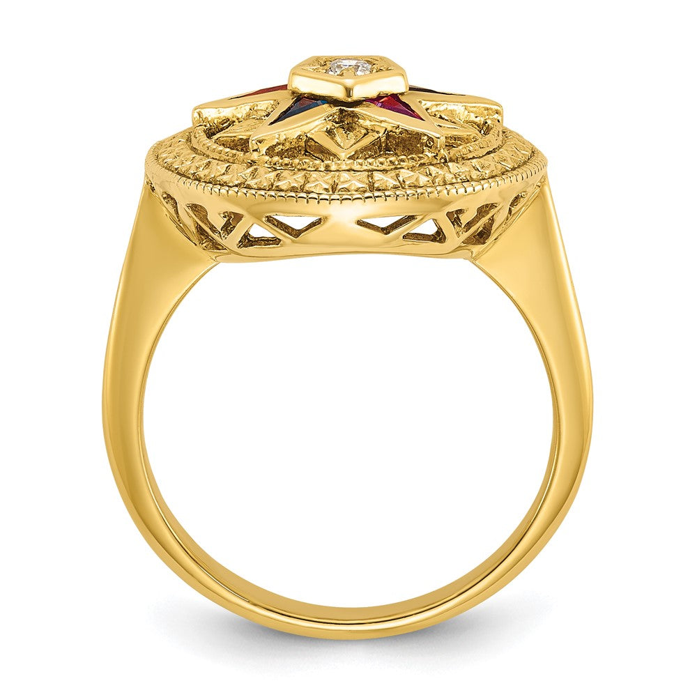 14k Women's Polished and Textured with Multi-color CZ and Diamond Eastern Star Masonic Ring