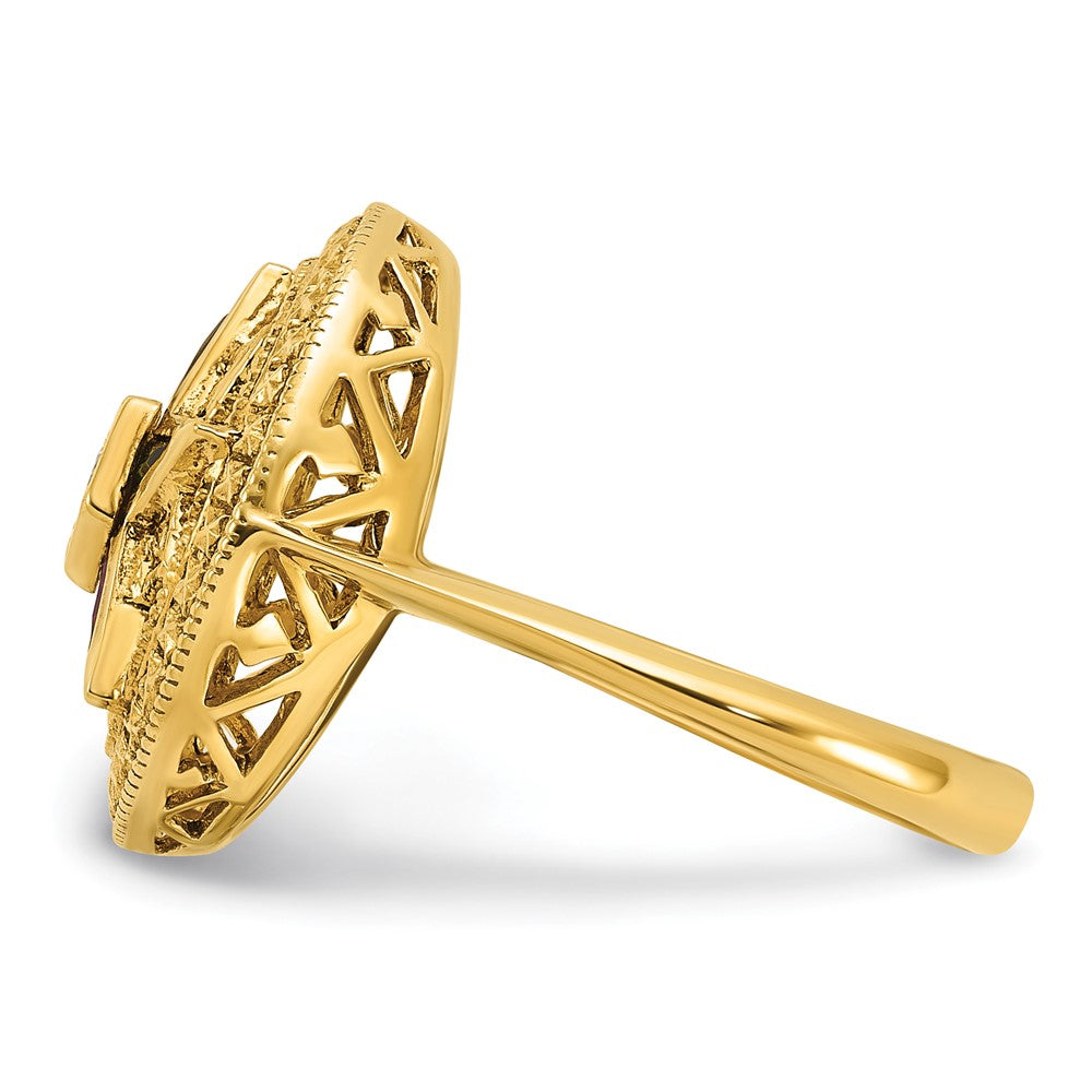 14k Women's Polished and Textured with Multi-color CZ and Diamond Eastern Star Masonic Ring