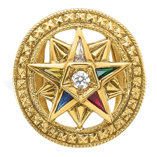 14k Women's Polished and Textured with Multi-color CZ and Diamond Eastern Star Masonic Ring