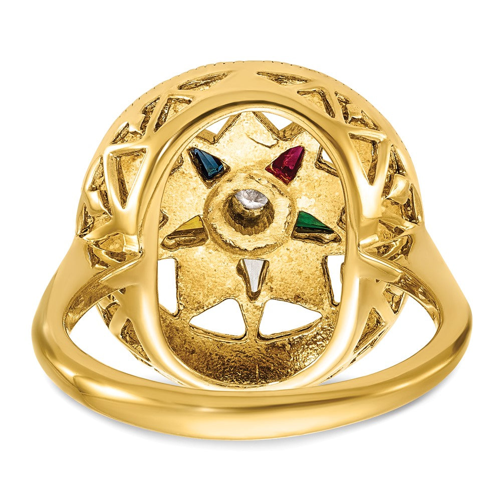 14k Women's Polished and Textured with Multi-color CZ and Diamond Eastern Star Masonic Ring