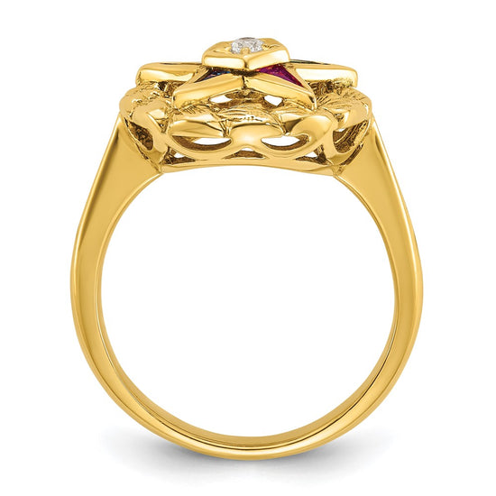 14k Women's Polished and Textured with Multi-color CZ and Diamond Eastern Star Masonic Ring