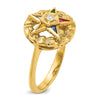 14k Women's Polished and Textured with Multi-color CZ and Diamond Eastern Star Masonic Ring