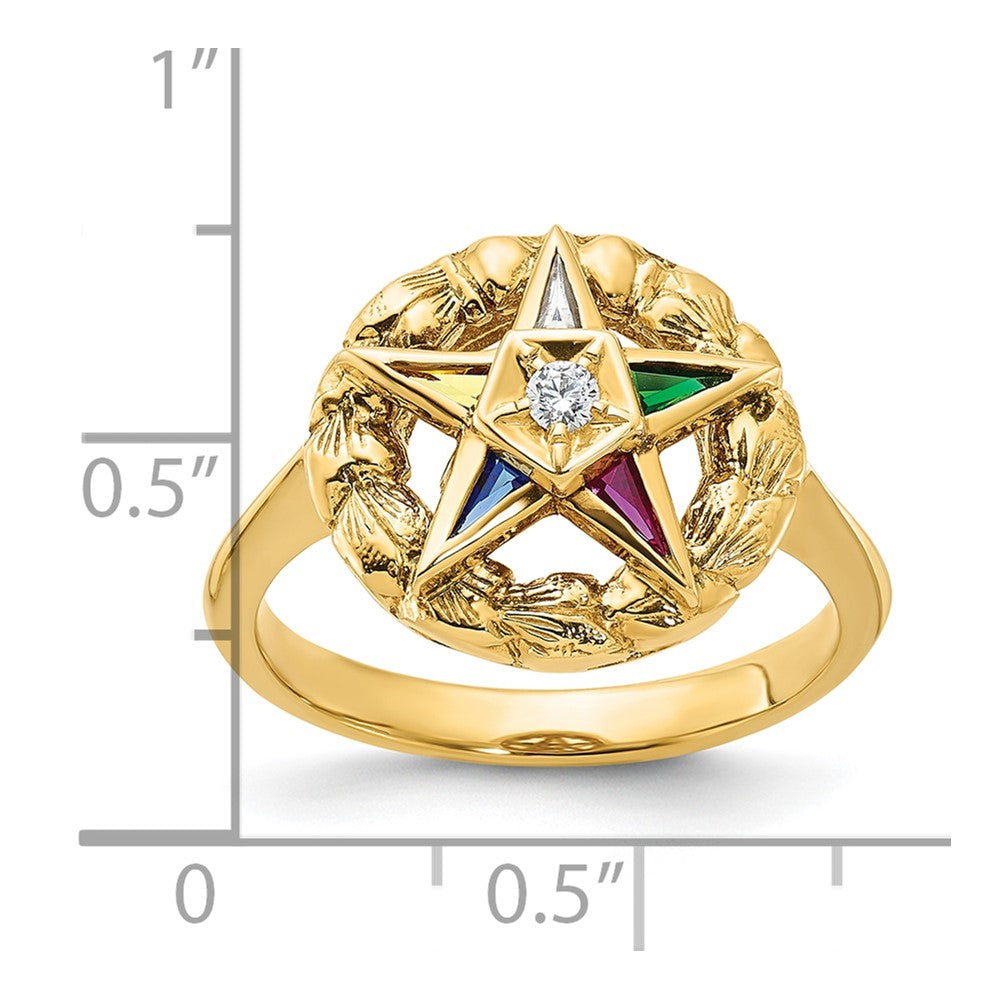 14k Women's Polished and Textured with Multi-color CZ and Diamond Eastern Star Masonic Ring
