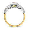 14k Two-tone Men's Polished and Textured with Black Enamel and Diamond Double Eagle Masonic Shriner's Ring