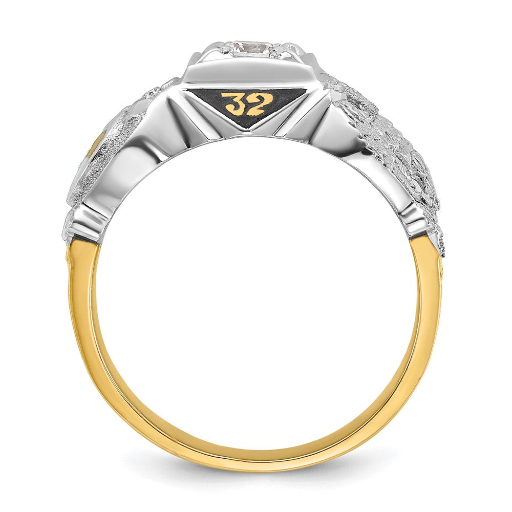 14k Two-tone Men's Polished and Textured with Black Enamel and Diamond Double Eagle Masonic Shriner's Ring
