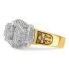 14k Two-tone Men's Polished and Textured with Black Enamel and Diamond Double Eagle Masonic Shriner's Ring