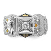 14k Two-tone Men's Polished and Textured with Black Enamel and Diamond Double Eagle Masonic Shriner's Ring