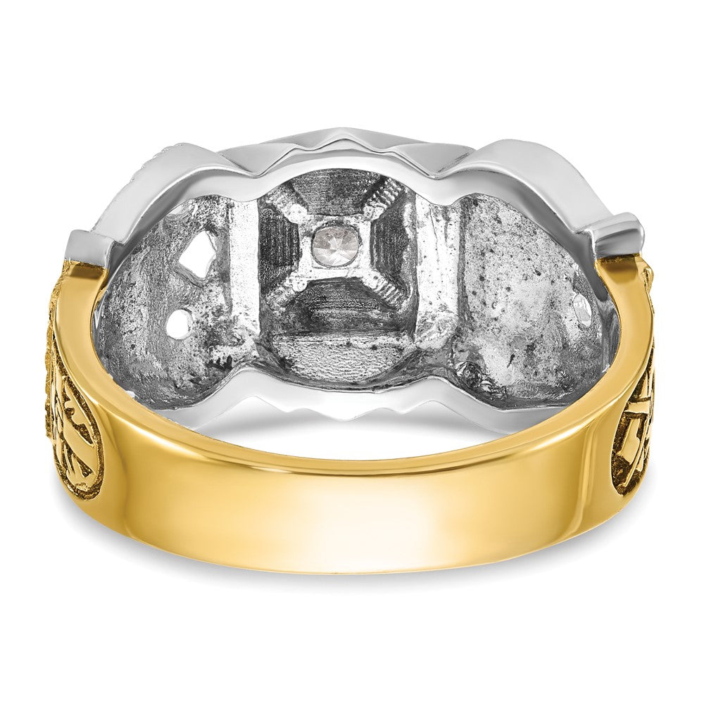 14k Two-tone Men's Polished and Textured with Black Enamel and Diamond Double Eagle Masonic Shriner's Ring