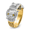 14k Two-tone Men's Polished and Textured with Black Enamel and Diamond Double Eagle Masonic Shriner's Ring