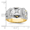 14k Two-tone Men's Polished and Textured with Black Enamel and Diamond Double Eagle Masonic Shriner's Ring