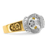 14k Two-tone Men's Polished and Textured with Black Enamel and Diamond Double Eagle Masonic Shriner's Ring