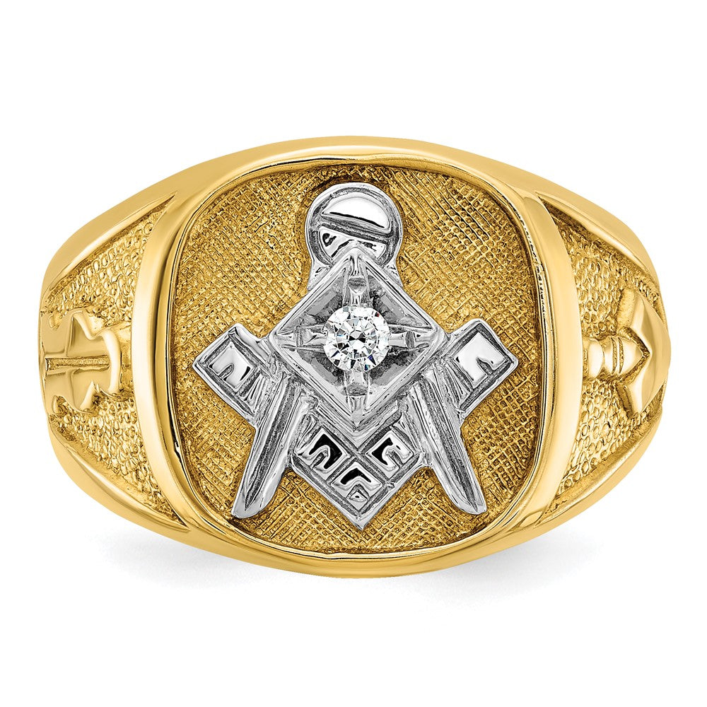 14k with White Rhodium Men's Polished and Textured Diamond Blue Lodge Master Masonic Ring