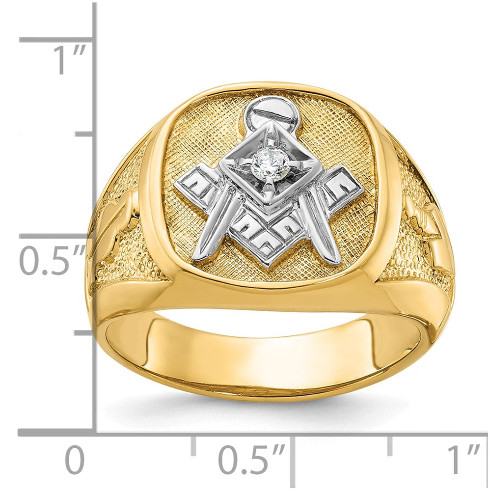 14k with White Rhodium Men's Polished and Textured Diamond Blue Lodge Master Masonic Ring