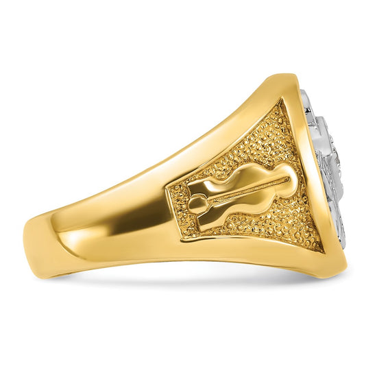 14k with White Rhodium Men's Polished and Textured Diamond Blue Lodge Master Masonic Ring