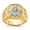 14k with White Rhodium Men's Polished and Textured Diamond Blue Lodge Master Masonic Ring