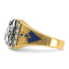 14k Two-tone Men's Polished and Textured with Blue and Black Enamel Diamond Blue Lodge Master Masonic Ring