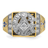 14k Two-tone Men's Polished and Textured with Blue and Black Enamel Diamond Blue Lodge Master Masonic Ring