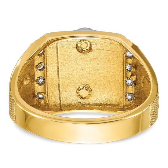 14k Two-tone Men's Polished and Textured with Blue and Black Enamel Diamond Blue Lodge Master Masonic Ring
