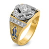 14k Two-tone Men's Polished and Textured with Blue and Black Enamel Diamond Blue Lodge Master Masonic Ring