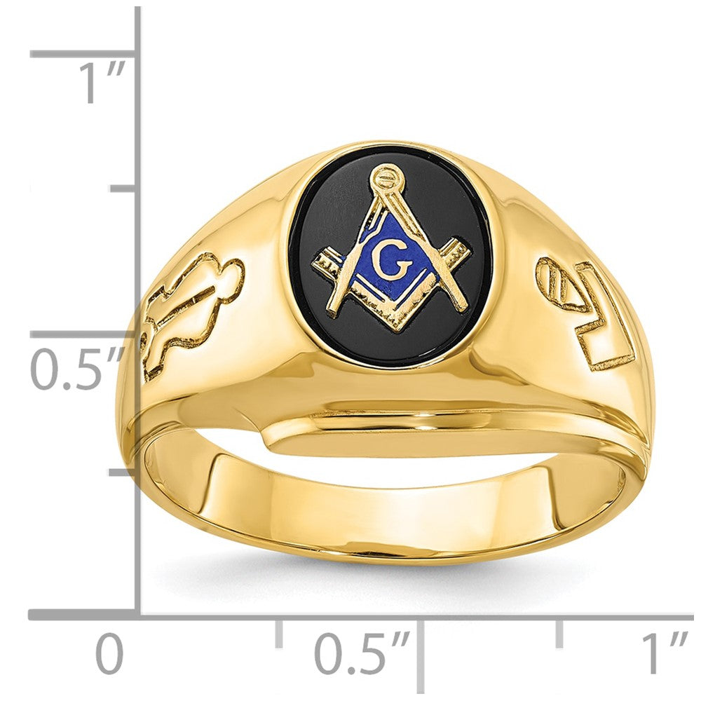IBGoodman 14k Men's Polished and Grooved with Oval Onyx Blue Lodge Master Masonic Ring