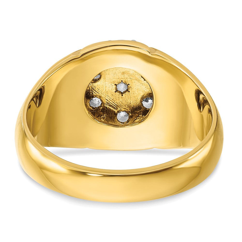 14k Two-tone with White Rhodium Men's Polished Satin and Grooved 1 Carat AA Quality Diamond Round Cluster Ring