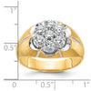 14k Two-tone with White Rhodium Men's Polished Satin and Grooved 1 Carat AA Quality Diamond Round Cluster Ring