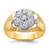 14k Two-tone with White Rhodium Men's Polished Satin and Grooved 1 Carat AA Quality Diamond Round Cluster Ring