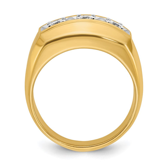 14k Two-tone Men's Polished and Satin 3-Stone 1/2 Carat AA Quality Diamond Ring