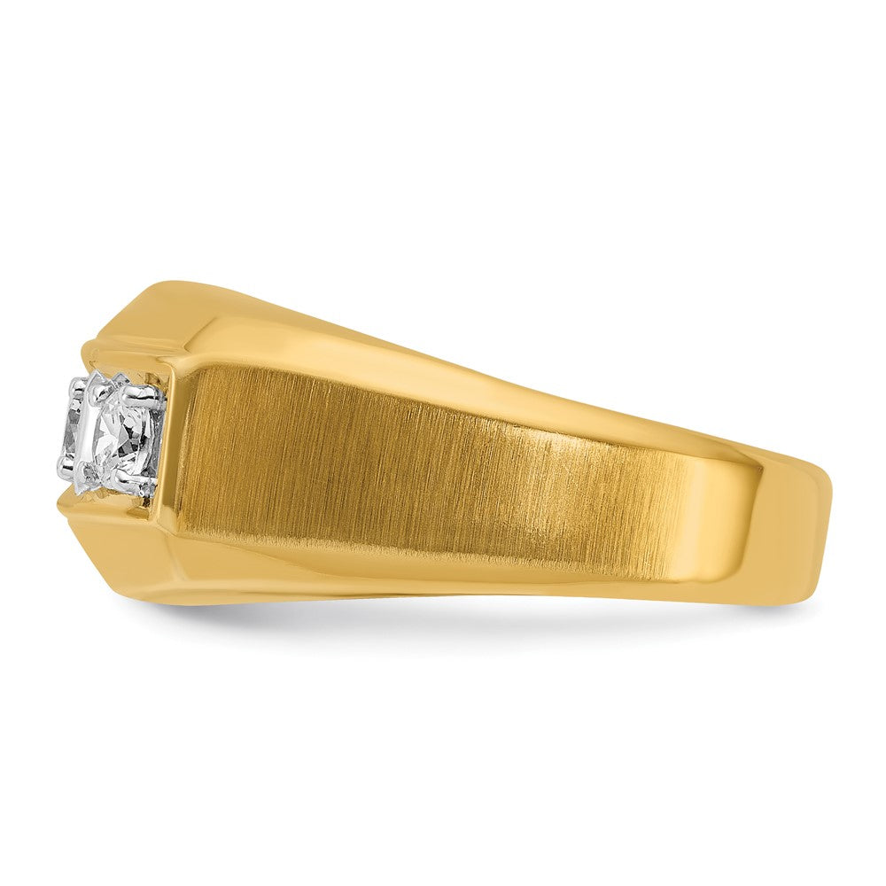 14k Two-tone Men's Polished and Satin 3-Stone 1/2 Carat AA Quality Diamond Ring