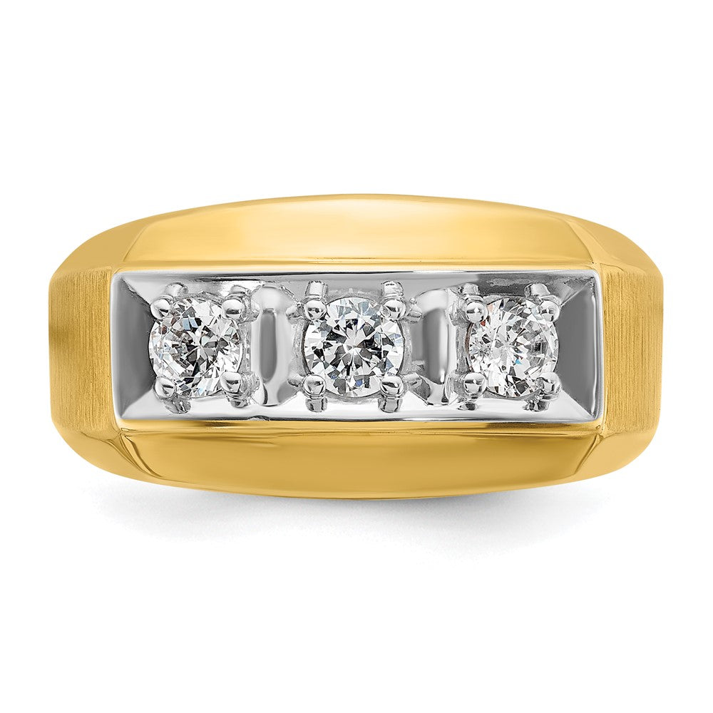 14k Two-tone Men's Polished and Satin 3-Stone 1/2 Carat AA Quality Diamond Ring
