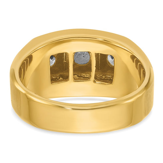14k Two-tone Men's Polished and Satin 3-Stone 1/2 Carat AA Quality Diamond Ring