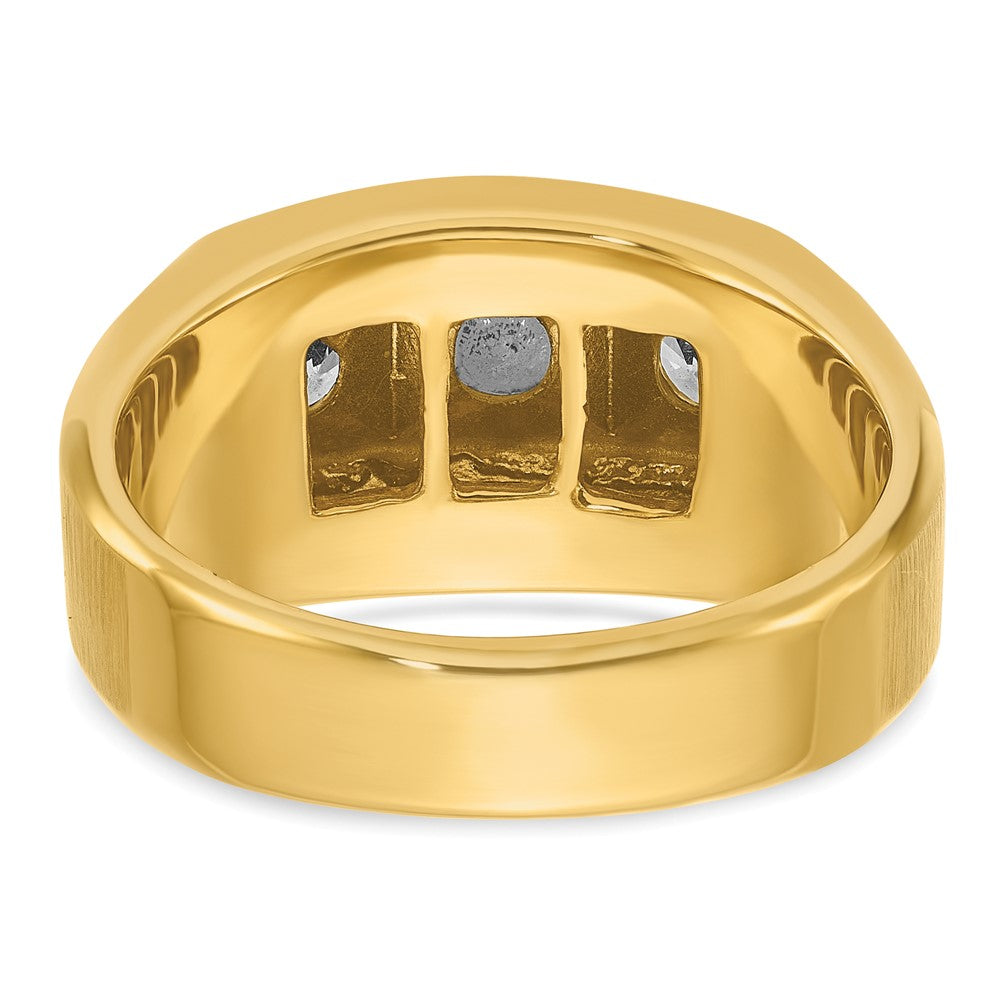 14k Two-tone Men's Polished and Satin 3-Stone 1/2 Carat AA Quality Diamond Ring