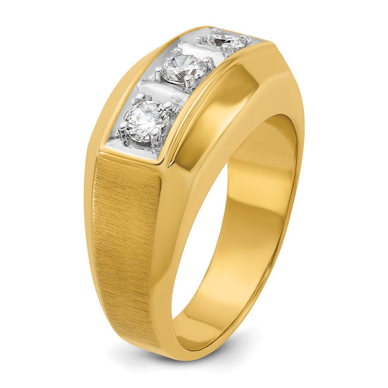 14k Two-tone Men's Polished and Satin 3-Stone 1/2 Carat AA Quality Diamond Ring