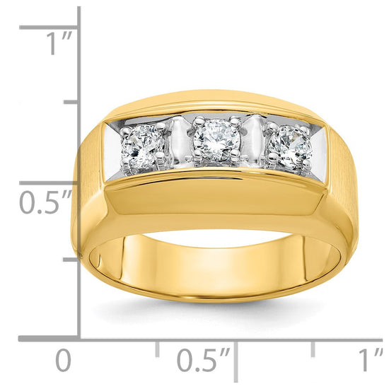 14k Two-tone Men's Polished and Satin 3-Stone 1/2 Carat AA Quality Diamond Ring