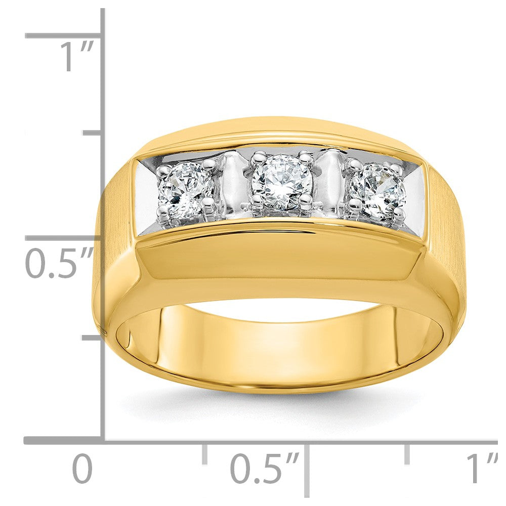 14k Two-tone Men's Polished and Satin 3-Stone 1/2 Carat AA Quality Diamond Ring