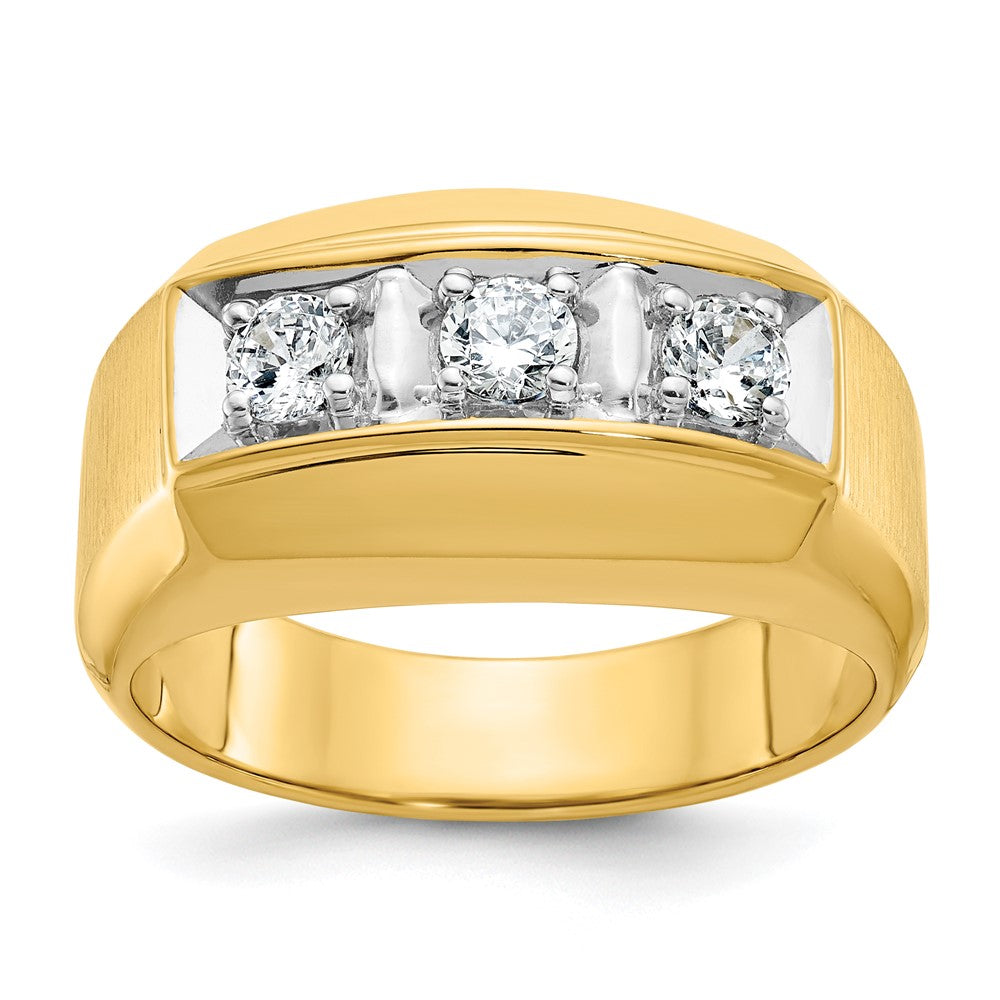 14k Two-tone Men's Polished and Satin 3-Stone 1/2 Carat AA Quality Diamond Ring