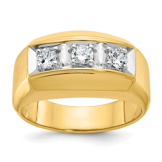14k Two-tone Men's Polished and Satin 3-Stone 1/2 Carat AA Quality Diamond Ring