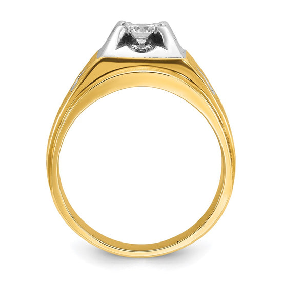 14k Two-tone Men's Polished and Satin 3/4 carat Diamond Complete Ring