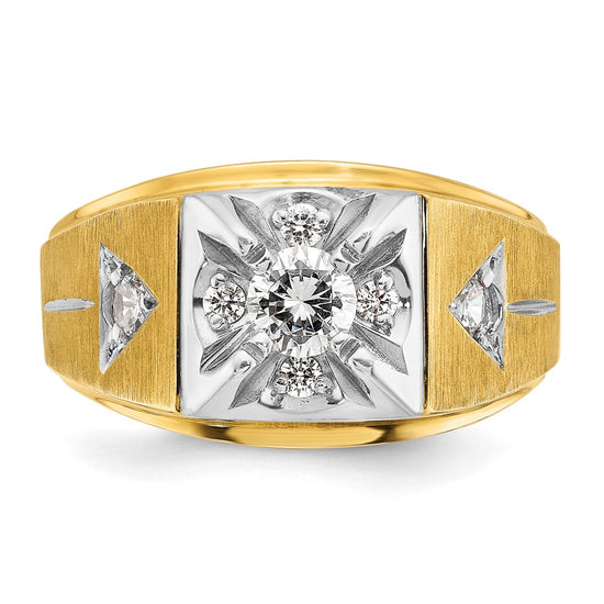 14k Two-tone Men's Polished and Satin 3/4 carat Diamond Complete Ring