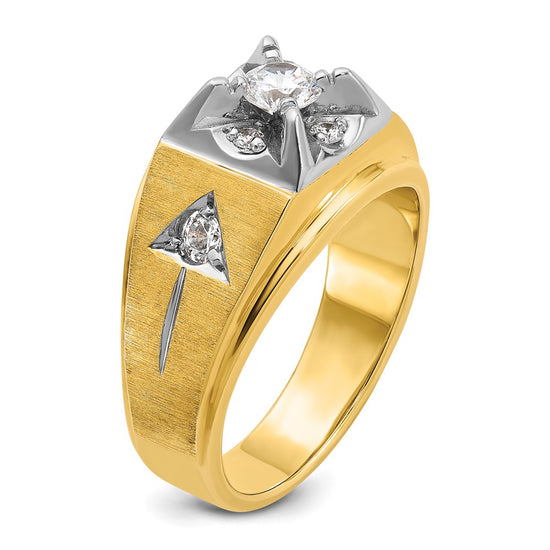 14k Two-tone Men's Polished and Satin 3/4 carat Diamond Complete Ring
